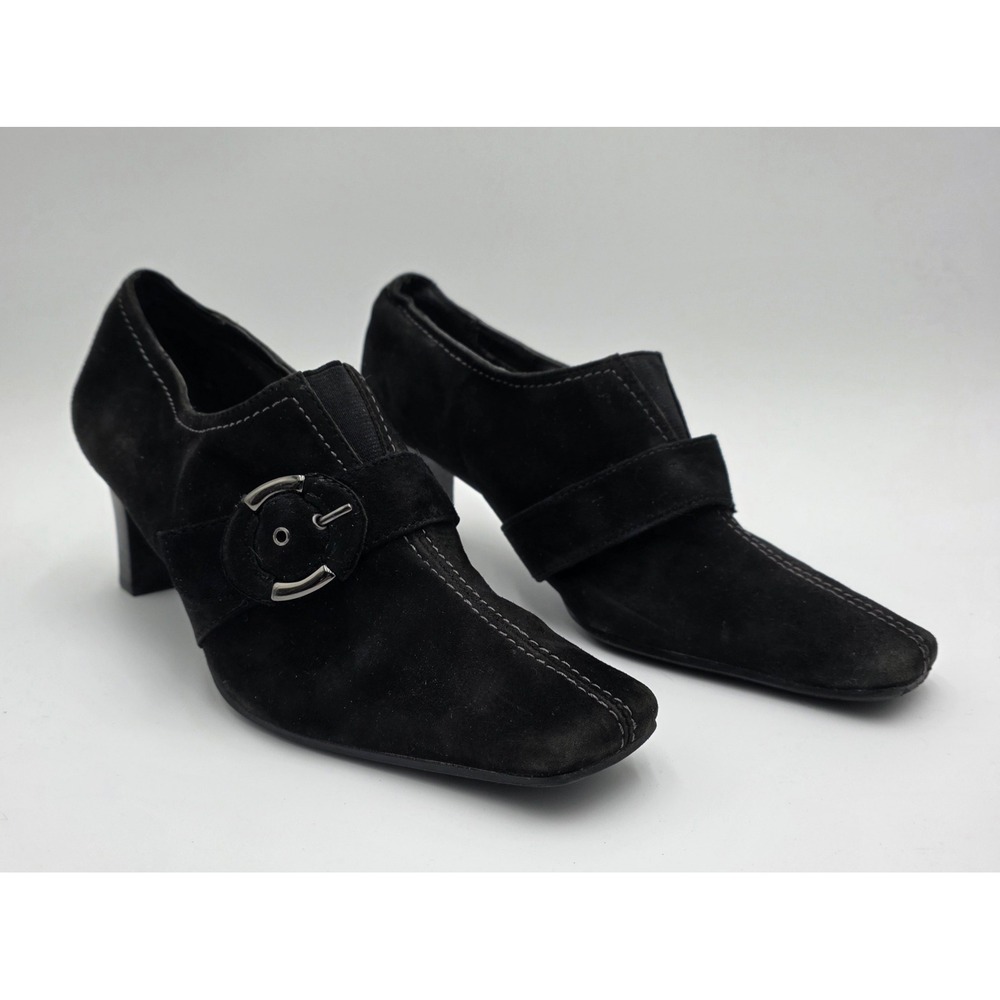Liz Claiborne Marabel Black Suede Square Toe Block Heel Pumps Women's 9.5M